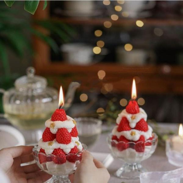 DCC014 Cream Strawberry Tower Scented Candle Fruit Melaleuca Cup Creative Birthday Gift Handmade